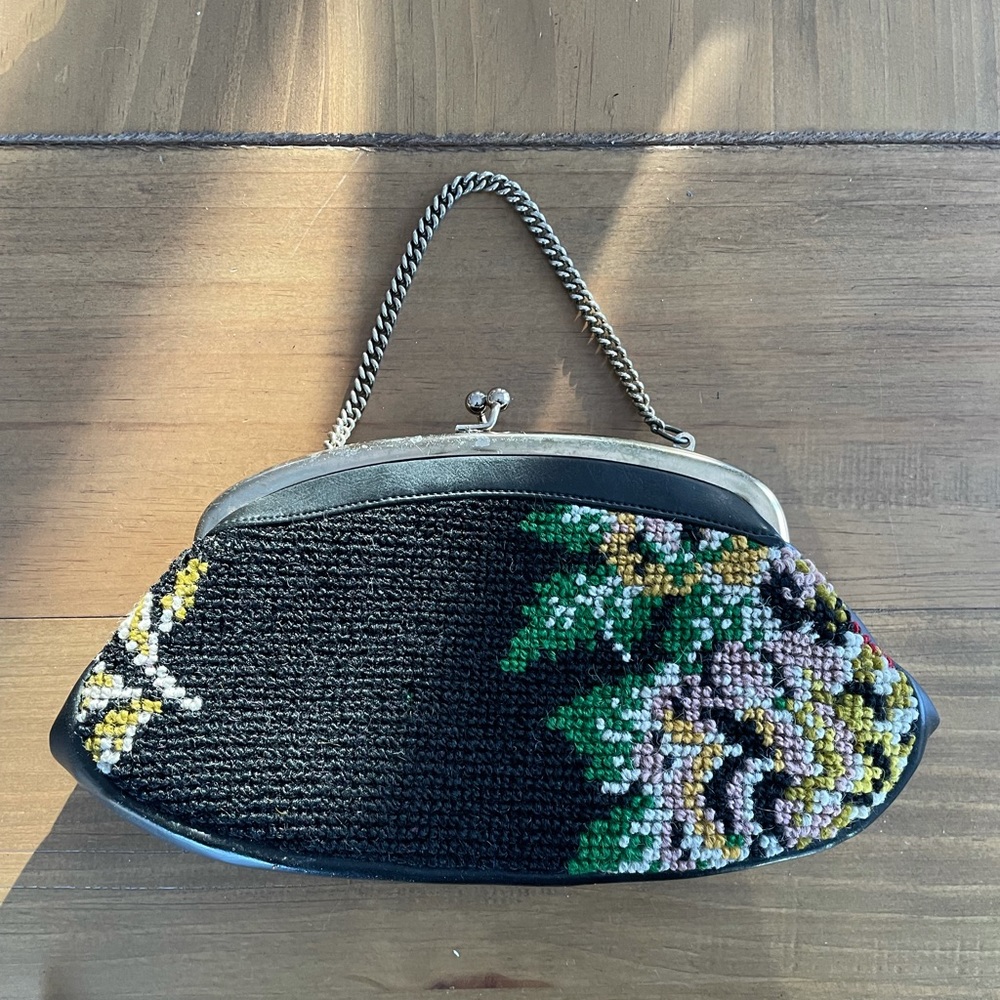Vintage black crocheted clutch